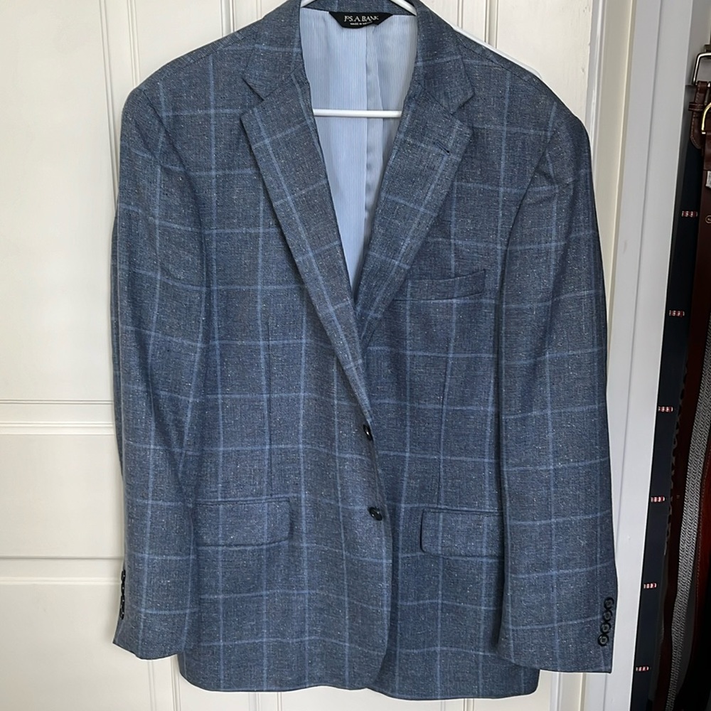 Jos. A. Bank Light Blue Windowpane Sport Coat Size 44R Tailored Fit